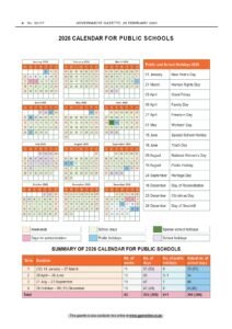 2026 South African School Calendar Including Holidays 