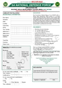Sections Contained in SANDF Military Skills Development System (MSDS) Application Forms