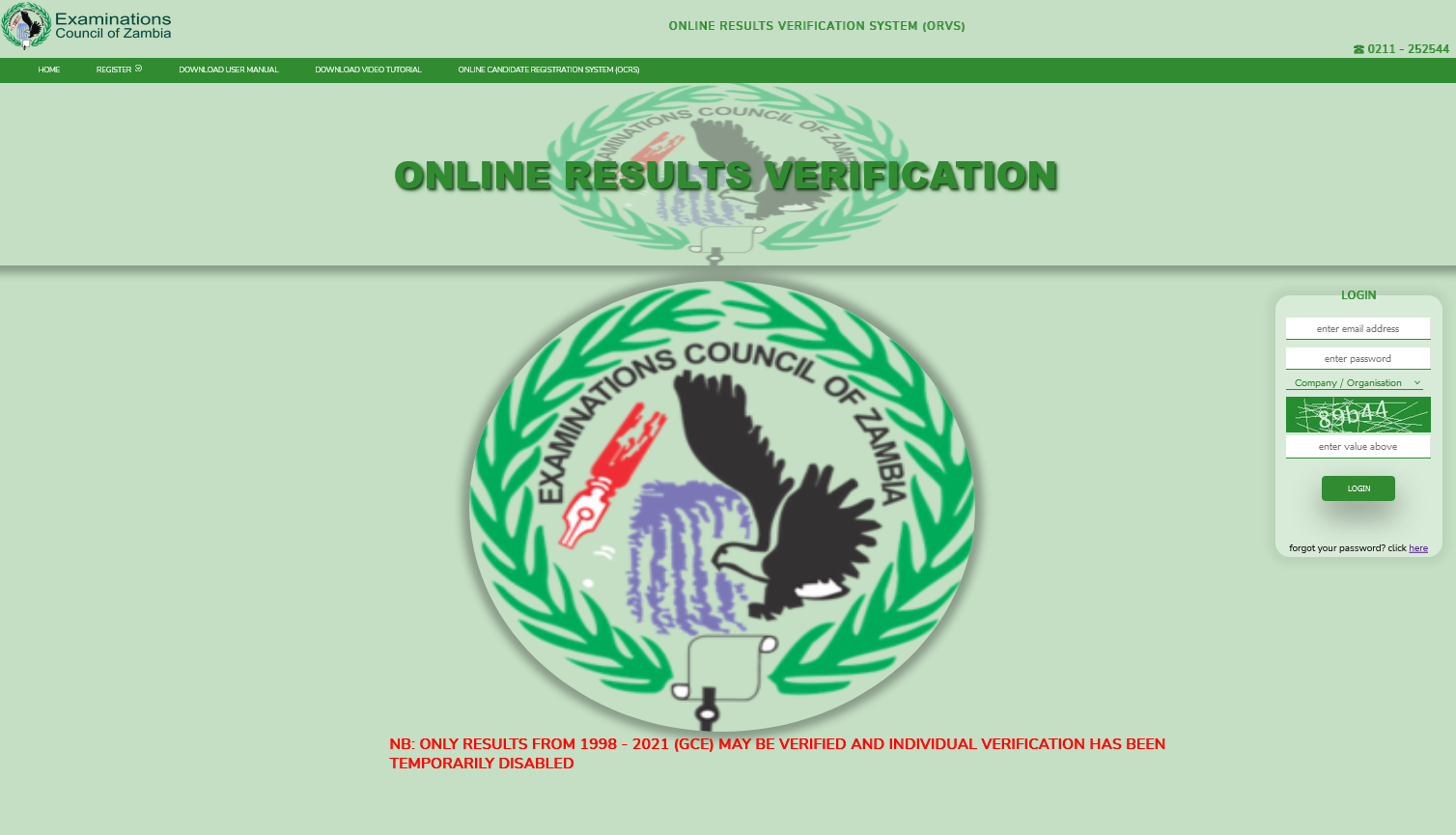 ECZ VERIFICATION OF RESULTS FOR INSTITUTIONS