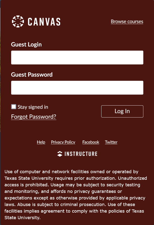 Canvas Texas State Guest login