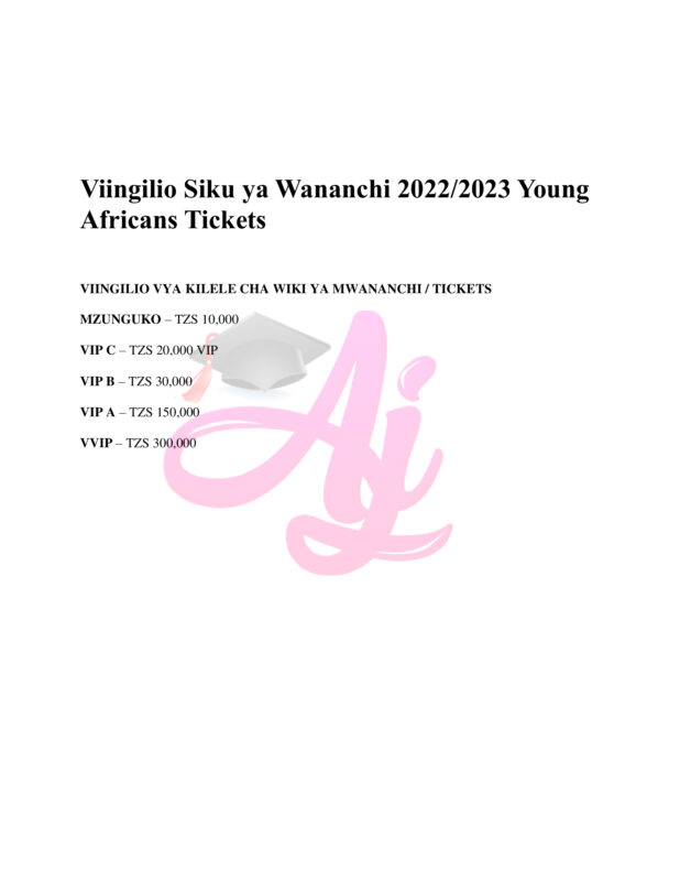 Viingilio Siku ya Wananchi 2022/2023 Young Africans Tickets
