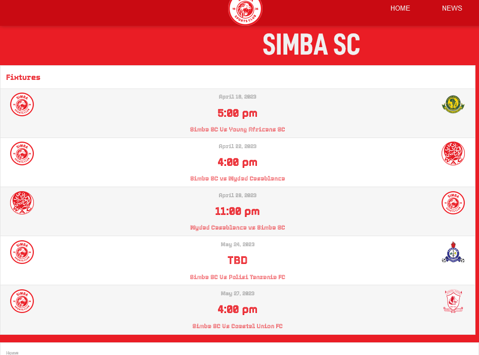 Simba Sc Fixtures