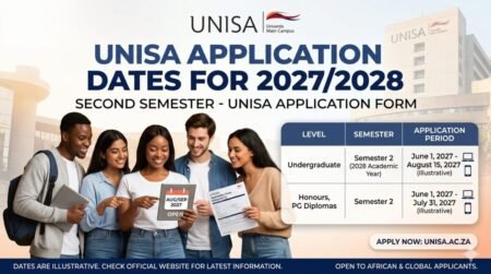 UNISA Application Dates for 2027/2028 Second Semester - UNISA Application form