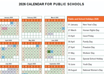 2026 South African School Calendar Including Holidays