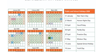 2026 South African School Calendar Including Holidays