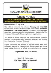 TRA Public Announcements About 2026 Job Vacancies