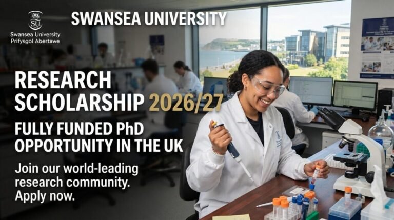 Swansea University Research Scholarship 2026/27 in UK | Fully Funded PhD
