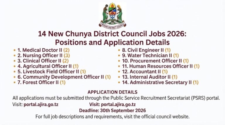 14 New Chunya District Council Jobs 2026: Positions and Application Details