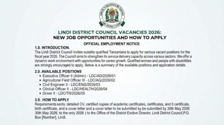Lindi District Council Vacancies 2026: New Job Opportunities and How to Apply