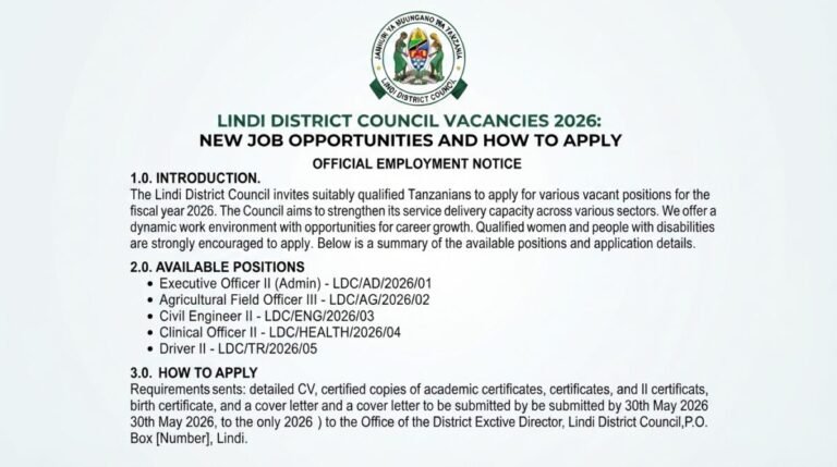Lindi District Council Vacancies 2026: New Job Opportunities and How to Apply