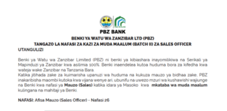 PBZ Sales Officer Vacancies 2026: 26 New Job Opportunities in Zanzibar