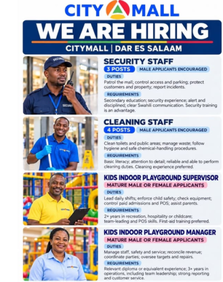 CityMall Tanzania Is Hiring! Check Security, Cleaning and Management Jobs for 2026